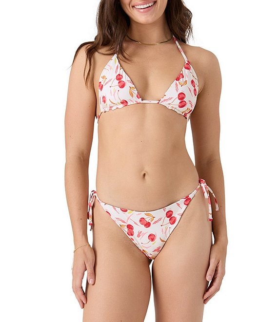 Roxy Cherry On Top Reversible Tall Triangle Swim Top & Reversible Tie Side Hipster Swim Bottom