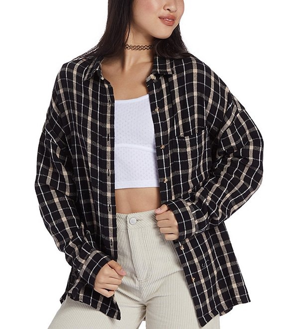 Roxy Chloe Kim Oversized Button Front Long Sleeve Flannel Shirt | Dillard's