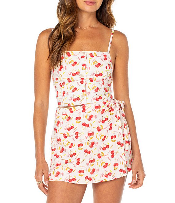 Roxy Island Sun Sleeveless Cherry Print Linen Blend Tank Top