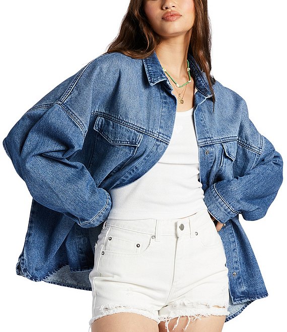 Buy Omoone Women's Oversized Mid Long Denim Jacket Jean Biker Coat, Black,  X-Small at Amazon.in