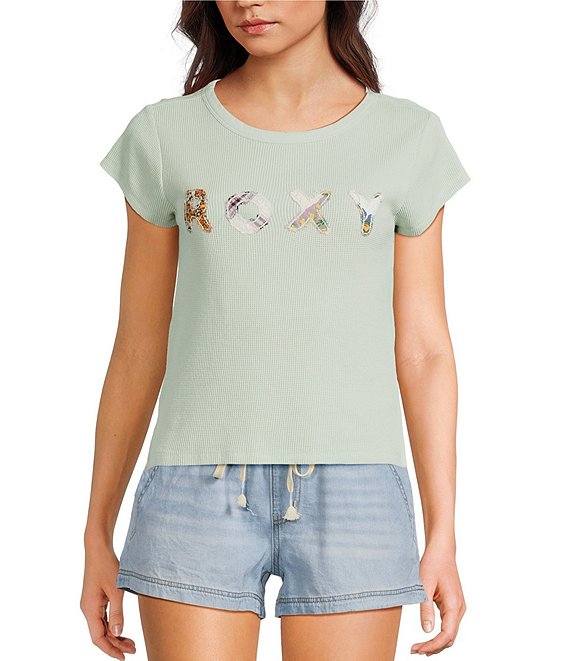 Roxy Roxy Patchwork 90s Baby Rib T-Shirt, Cameo Green - Image 1