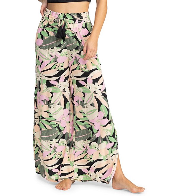 Roxy Tropical Rhythm High Rise Floral Print Side Slit Wide Leg Pants