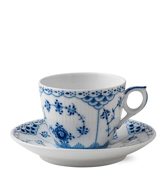 Royal Copenhagen Blue Fluted Half Lace Coffee Cup & Saucer