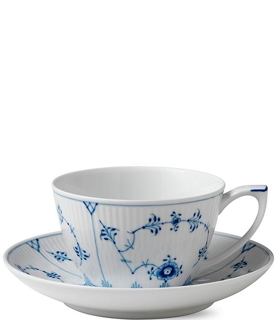Royal Copenhagen Blue Fluted Plain Floral Pattern Porcelain Teacup & Saucer
