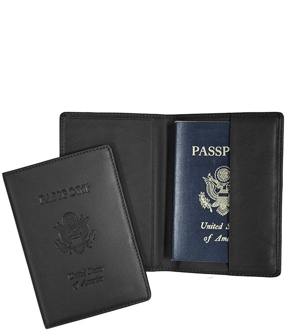 Color:Black - Image 1 - Leather Debossed RFID Blocking Passport Jacket