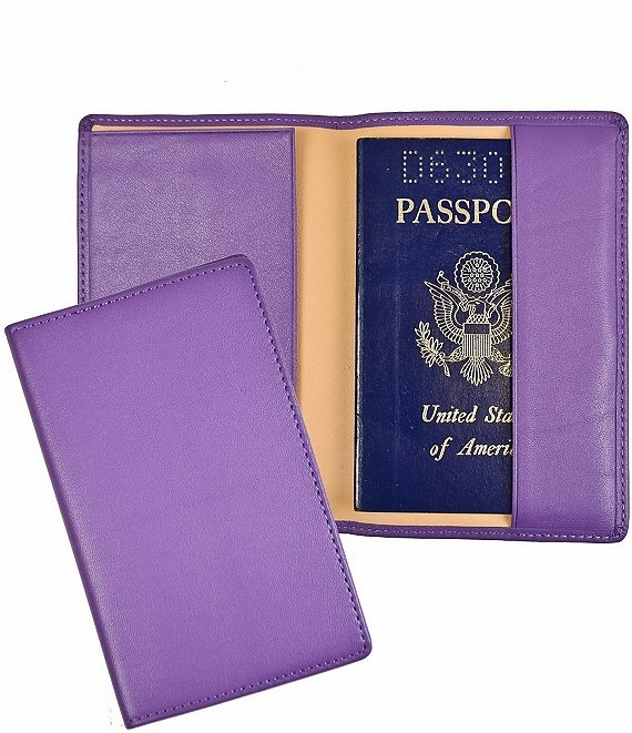 Color:Purple - Image 1 - Leather RFID-Blocking Passport Case