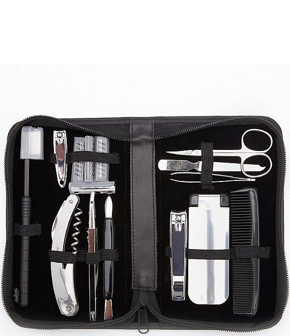 Color:Black - Image 1 - Leather Travel & Grooming Toiletry Kit