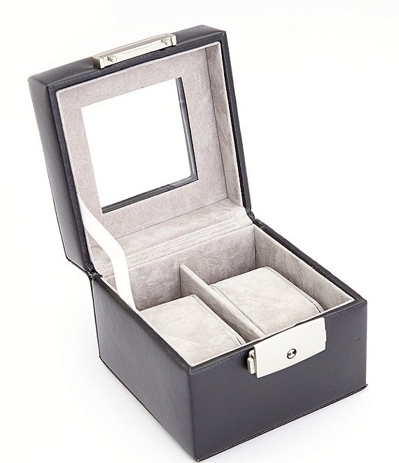Color:Black - Image 1 - Leather Two Slot Watch Box