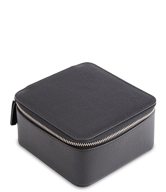 Color:Black - Image 1 - Leather Zippered Travel Jewelry Organizer Case
