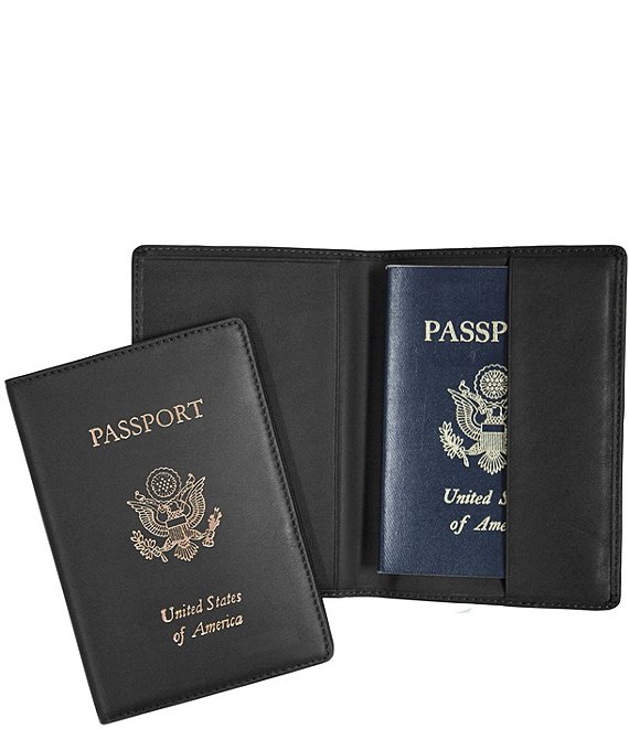 Color:Black - Image 1 - RFID Blocking Gold Lettered Passport Case