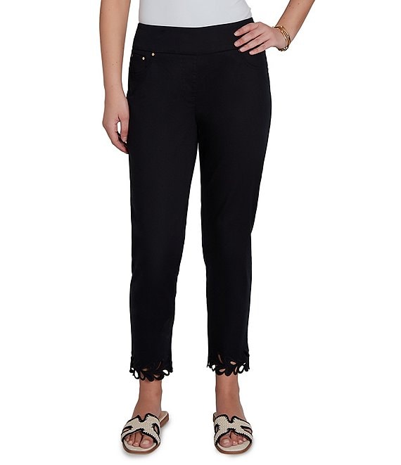Ruby Rd. Embroidered Cut Out Trim Straight Leg Ankle Pants