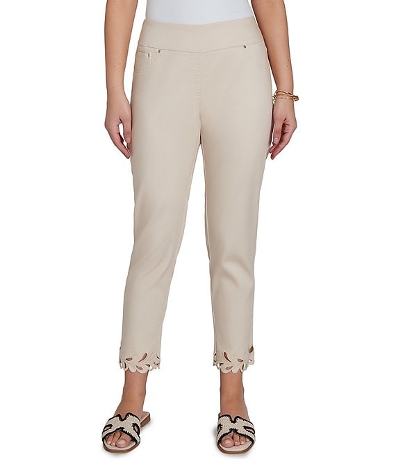Ruby Rd. Embroidered Cut Out Trim Straight Leg Ankle Pants