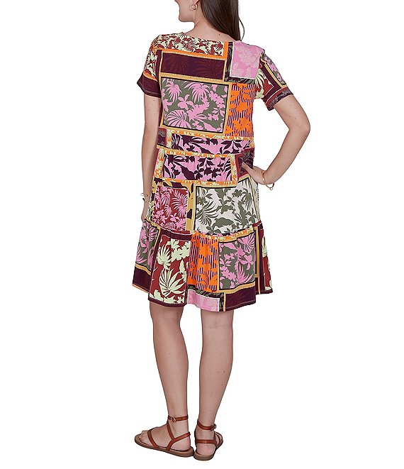 patchwork knit dress Women's Tropical Stretch Cotton Tiered Pocket Cute Gift