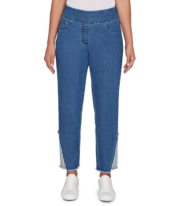 Ruby Rd. Denim Slim Leg Pull-On Striped Fabric Insert Ankle Jeans