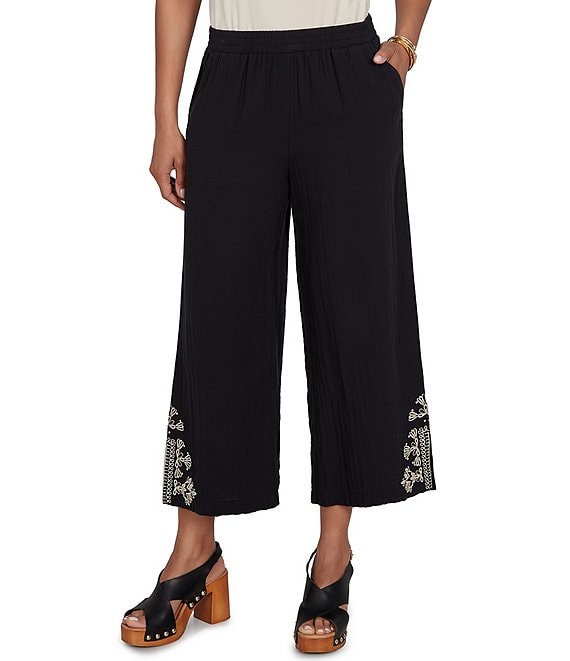 Ruby Rd. Double Cotton Gauze Intricate Embroidered Pull-On Ankle Pants