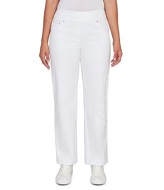 Ruby Rd. Embroidered Straight Leg Pull-On Ankle Jeans