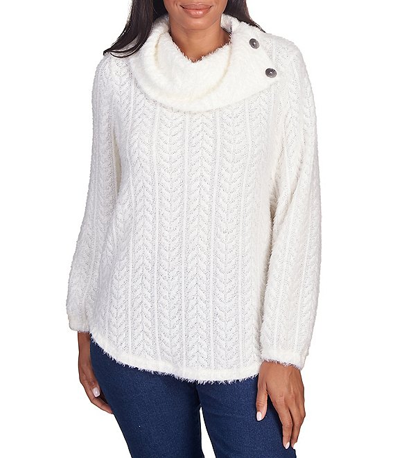 white cowl neck sweater, wool, cable knit