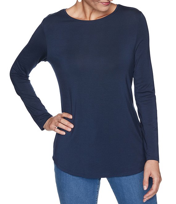 Ruby Rd. Knit Jersey 3/4 Sleeve Crew Neck Cotton Blend Shirt, Navy - Image 1