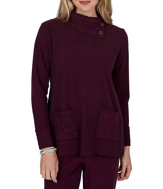 Ruby Rd. Luxe Rib Knit Split Cowl Neck Long Sleeve Pullover