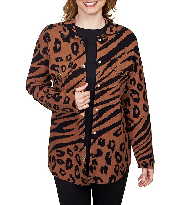 Ruby Rd. Mixed Animal Print Sweater Knit Snap Front Shirt Jacket ...