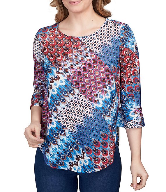 Ruby Rd. Patchwork Print 3 4 Sleeve Top 