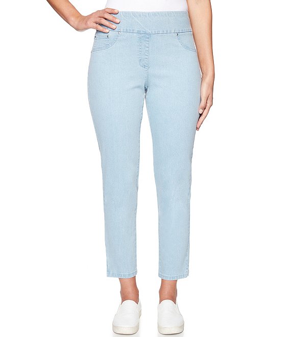 Ruby Petite Size Extra Stretch Denim Straight Leg Pull-On Ankle Jeans | Dillard's