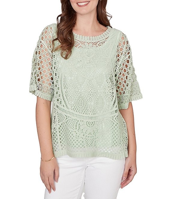 Ruby Rd. Petite Size Lace Layered Tonal Tank Open-Work Knit Top