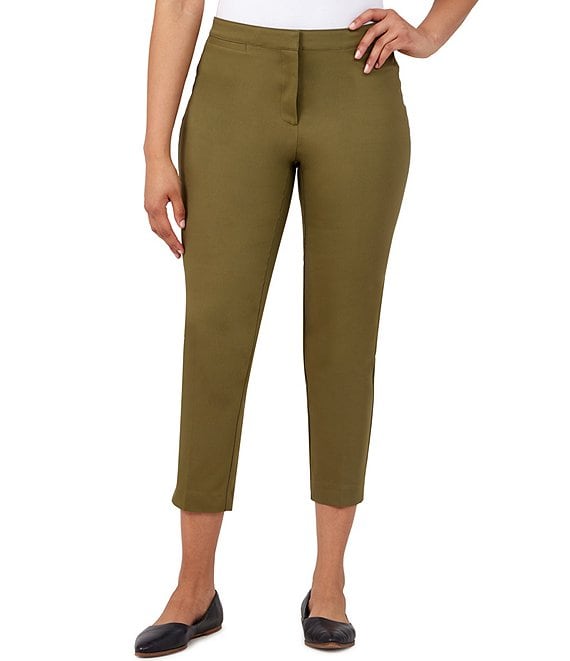Color:Olive - Image 1 - Petite Size Perfect Fit Pocketed Crop Pants