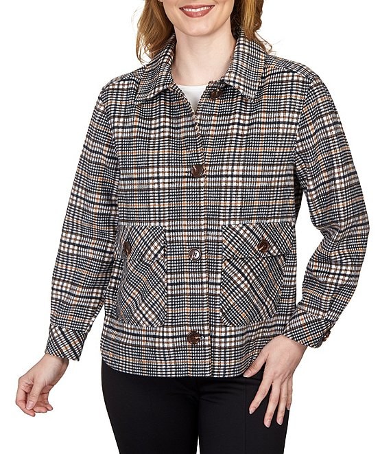 Ruby Rd. Petite Size Plaid Print Long Sleeve Button-Front Jacket