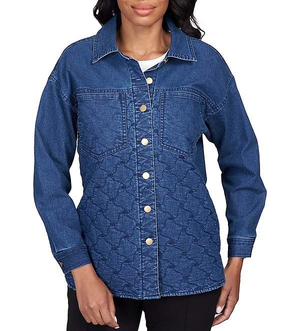 Ruby Rd. Petite Size Stretch Denim Quilted Button Front Jacket