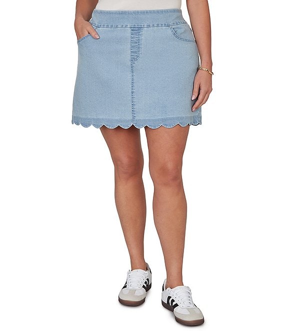 Ruby Rd. Petite Size Stretch Denim Scalloped Hem Pull-On Skort