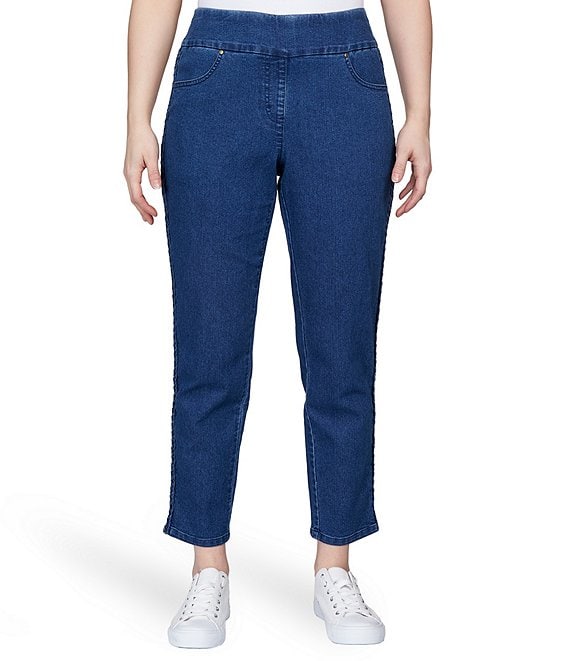 EOM Women's Pants with Elastic Waist - Pull On Jeans with Side
