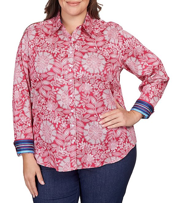 Ruby Rd. Plus Size Abstract Floral Print Wrinkle Resistant Point Collar ...