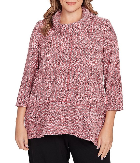 Ruby Rd. Plus Size Chenille Space-Dye Cowl Neck 3/4 Sleeve Top