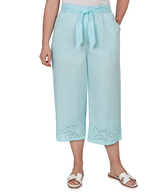Ruby Rd. Plus Size Cotton Poplin Floral Eyelet Pull-On Coordinating Belted Pants