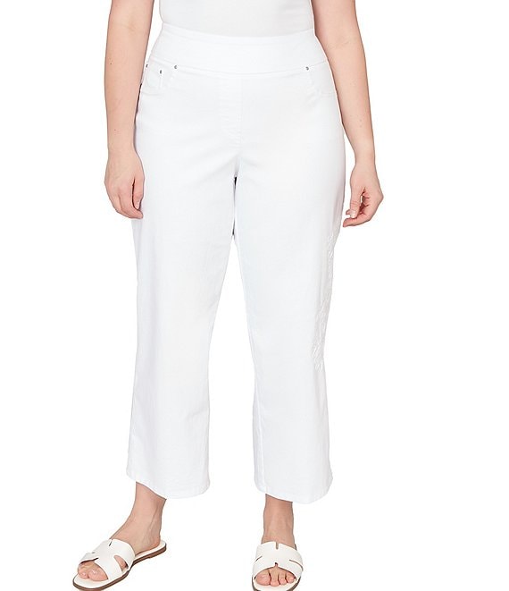 Ruby Rd. Plus Size Embroidered Straight Leg Pull-On Ankle Jeans