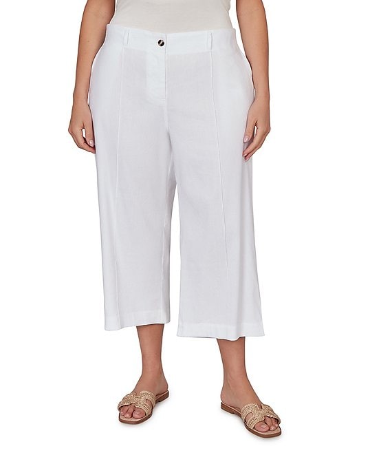Ruby Rd. Plus Size Linen Blend Wide Leg Crop Pants