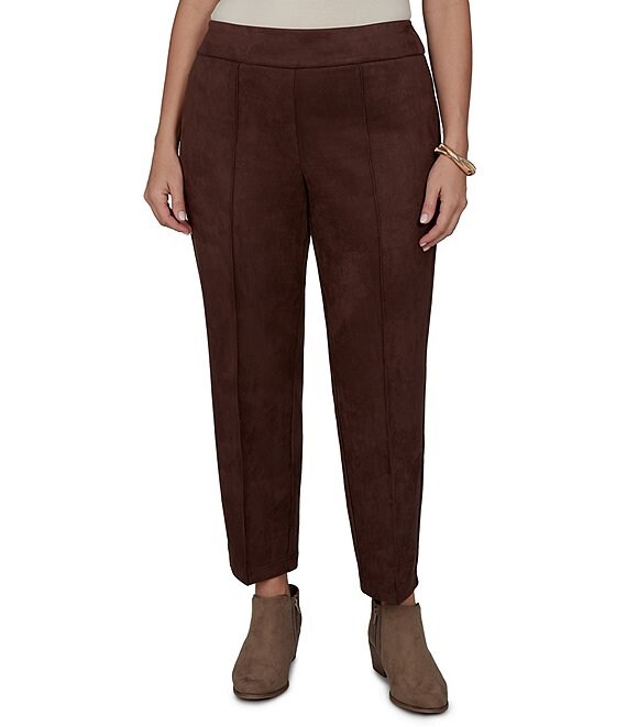 Ruby Rd. Plus Size Scuba Suede Flat Waistband Front Seam Ankle Pants