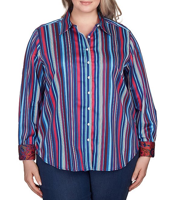 Ruby Rd. Plus Size Stripe Print Wrinkle Resistant Point Collar Long ...