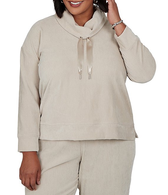 Ruby Rd. Plus Size Velveteen Cowl Neck Long Sleeve Pullover