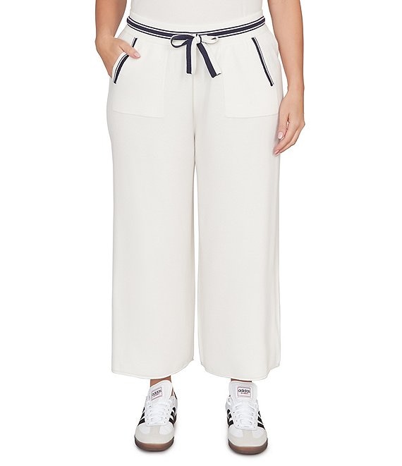 Ruby Rd. Plus Size Wide Leg Contrast Striped Trim Pull-On Sweater Pants