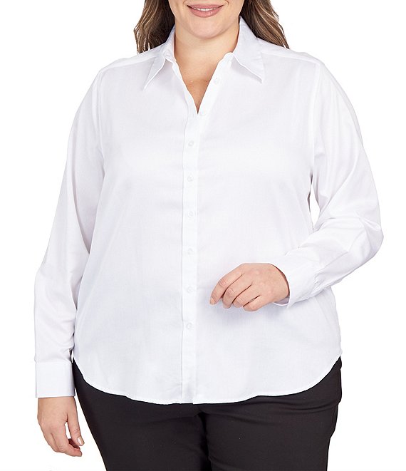 Ruby Rd. Plus Size Wrinkle Resistant Cotton Point Collar Long Sleeve Button  Front Shirt