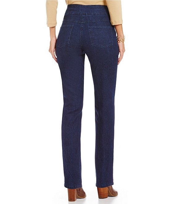 Ruby Rd. Pull-On Straight Leg Mid Rise Denim Jeans | Dillard's
