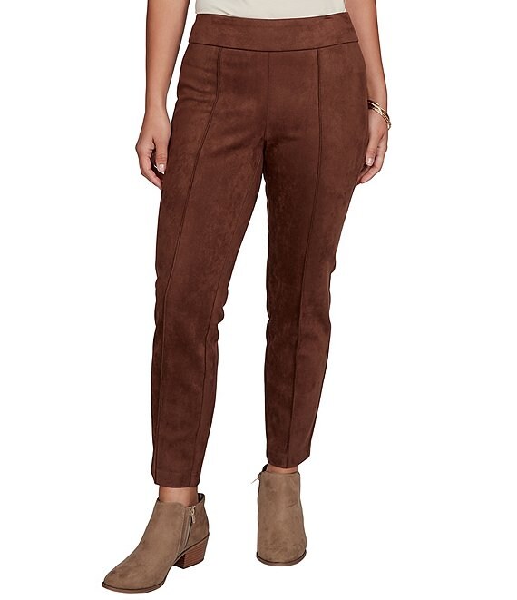 Ruby Rd. Scuba Suede Flat Waistband Front Seam Ankle Pants