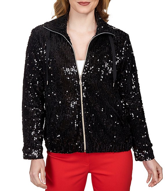 Ruby Rd. Sequin Exposed Zipper Front Jacket | Dillard's