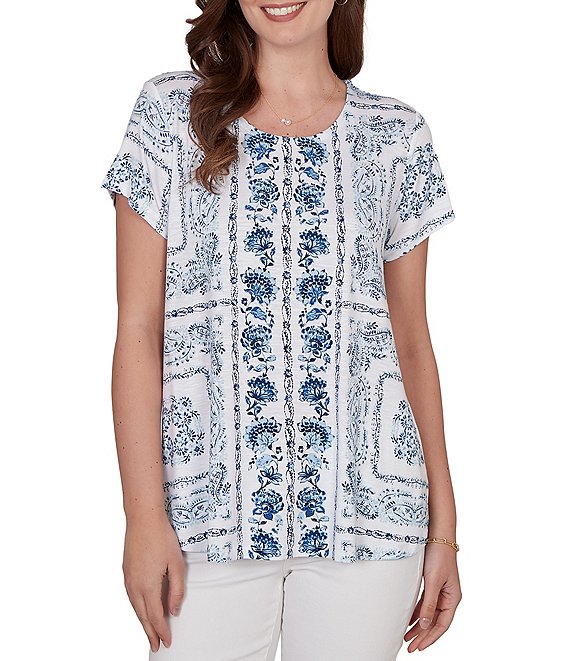 Ruby Rd. Soft Knit Bandana Scoop Neck Short Sleeve Top