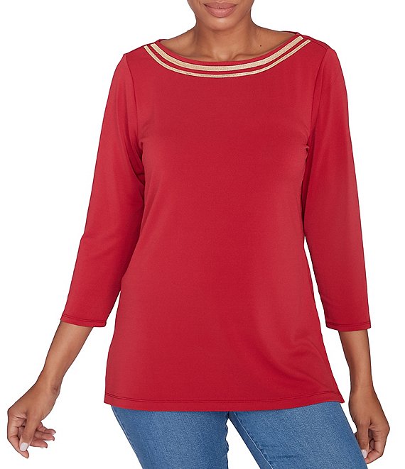 Draped Neck 3/4 Sleeve Knit Top (Liverpool)