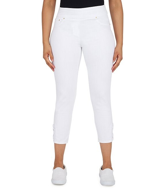 Color:White - Image 1 - Straight Leg Soft Stretch Denim Pull-On Pants