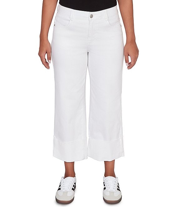 Ruby Rd. Stretch Denim Wide Leg Rolled Cuff Hem Jeans, White - Image 1