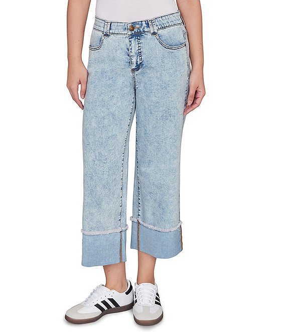 Ruby Rd. Ultra-Soft Denim Rolled Hem Wide Leg Jeans